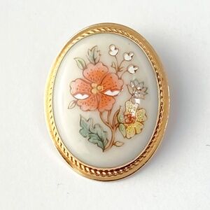 Lenox 12k gold filled porcelain w/floral decal oval brooch/pendant